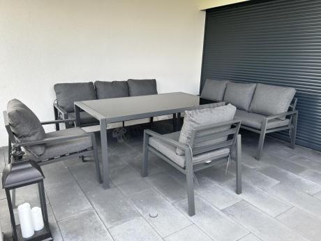 Metalowy zestaw mebli na taras dla 8 osób Sodor Grande - Dark Grey