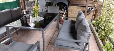 Metalowy zestaw mebli na taras dla 8 osób Sodor Grande - Dark Grey