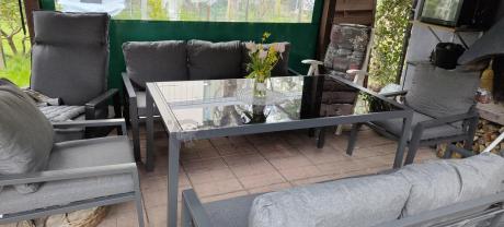 Metalowy zestaw mebli na taras dla 8 osób Sodor Grande - Dark Grey