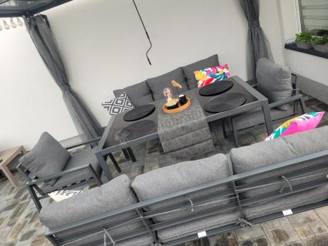 Metalowy zestaw mebli na taras dla 8 osób Sodor Grande - Dark Grey