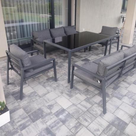 Metalowy zestaw mebli na taras dla 8 osób Sodor Grande - Dark Grey