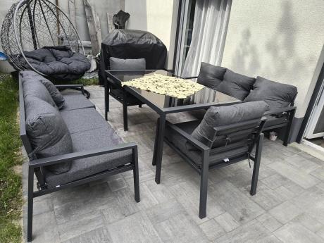 Metalowy zestaw mebli na taras dla 8 osób Sodor Grande - Dark Grey