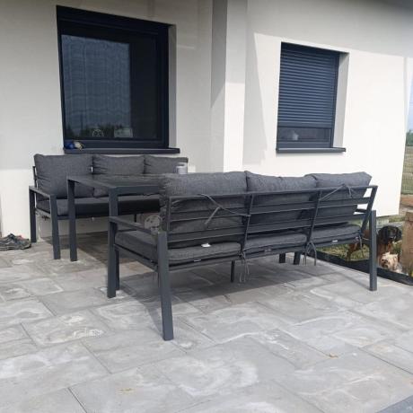 Metalowy zestaw mebli na taras dla 8 osób Sodor Grande - Dark Grey