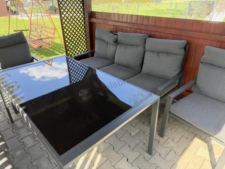Metalowy zestaw mebli na taras dla 8 osób wysokie oparcie Doros Grande - Dark Grey