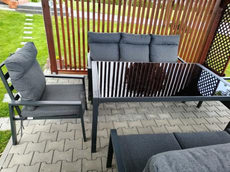 Metalowy zestaw mebli na taras dla 8 osób wysokie oparcie Doros Grande - Dark Grey