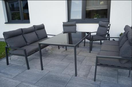 Metalowy zestaw mebli na taras dla 8 osób wysokie oparcie Doros Grande - Dark Grey