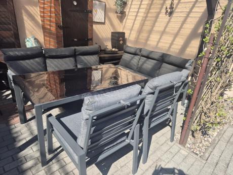 Metalowy zestaw mebli na taras dla 8 osób wysokie oparcie Doros Grande - Dark Grey