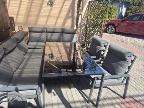 Metalowy zestaw mebli na taras dla 8 osób wysokie oparcie Doros Grande - Dark Grey