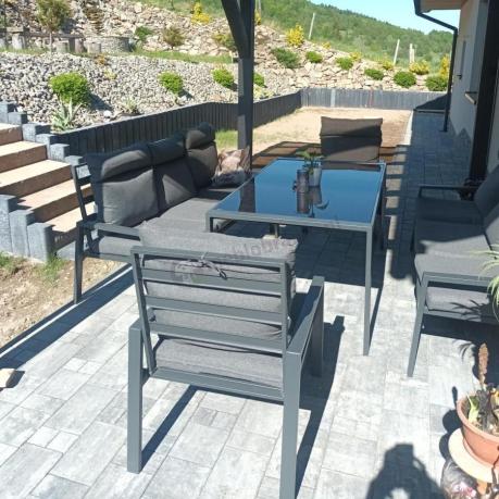 Metalowy zestaw mebli na taras dla 8 osób wysokie oparcie Doros Grande - Dark Grey
