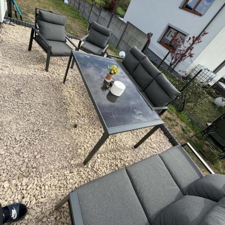 Metalowy zestaw mebli na taras dla 8 osób wysokie oparcie Doros Grande - Dark Grey