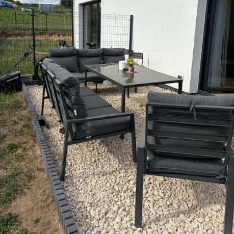 Metalowy zestaw mebli na taras dla 8 osób wysokie oparcie Doros Grande - Dark Grey