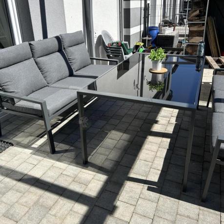 Metalowy zestaw mebli na taras dla 8 osób wysokie oparcie Doros Grande - Dark Grey