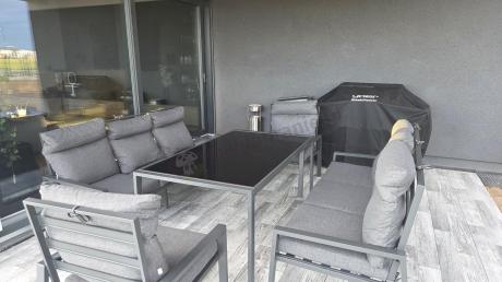 Metalowy zestaw mebli na taras dla 8 osób wysokie oparcie Doros Grande - Dark Grey