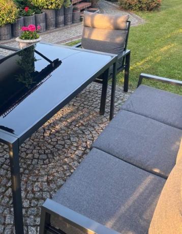 Metalowy zestaw mebli na taras dla 8 osób wysokie oparcie Doros Grande - Dark Grey
