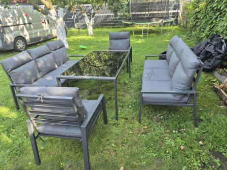 Metalowy zestaw mebli na taras dla 8 osób wysokie oparcie Doros Grande - Dark Grey