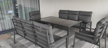 Metalowy zestaw mebli na taras dla 8 osób wysokie oparcie Doros Grande - Dark Grey