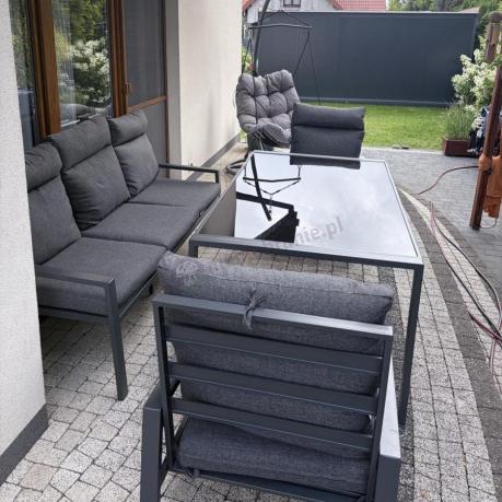 Metalowy zestaw mebli na taras dla 8 osób wysokie oparcie Doros Grande - Dark Grey