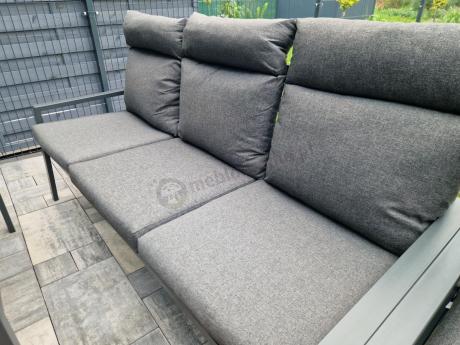 Metalowy zestaw mebli ogrodowych z wysokim oparciem dla 7 osób Doros Dining + pufy - Dark Grey