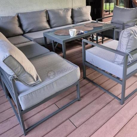 Modułowe meble narożne ogrodowe z wysokim stołem i dwoma fotelami Trapeno 6 modułów