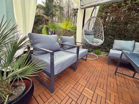 Modułowe meble narożne ogrodowe z wysokim stołem i dwoma fotelami Trapeno 6 modułów