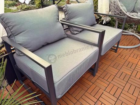 Modułowe meble narożne ogrodowe z wysokim stołem i dwoma fotelami Trapeno 6 modułów