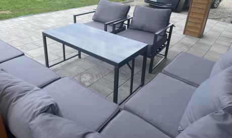 Modułowe meble narożne ogrodowe z wysokim stołem i dwoma fotelami Trapeno 6 modułów