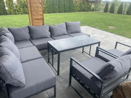 Modułowe meble narożne ogrodowe z wysokim stołem i dwoma fotelami Trapeno 6 modułów