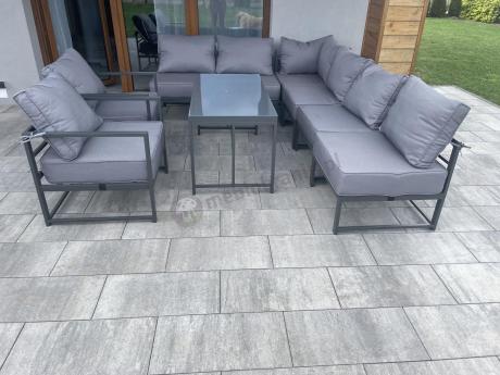 Modułowe meble narożne ogrodowe z wysokim stołem i dwoma fotelami Trapeno 6 modułów