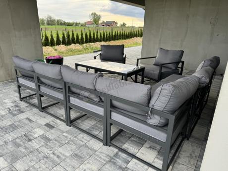 Modułowe meble narożne ogrodowe z wysokim stołem i dwoma fotelami Trapeno 6 modułów