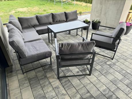 Modułowe meble narożne ogrodowe z wysokim stołem i dwoma fotelami Trapeno 6 modułów