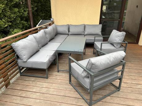 Modułowe meble narożne ogrodowe z wysokim stołem i dwoma fotelami Trapeno 6 modułów