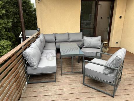 Modułowe meble narożne ogrodowe z wysokim stołem i dwoma fotelami Trapeno 6 modułów