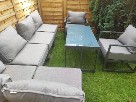 Modułowe meble narożne ogrodowe z wysokim stołem i dwoma fotelami Trapeno 6 modułów