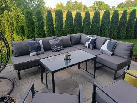 Modułowe meble narożne ogrodowe z wysokim stołem i dwoma fotelami Trapeno 6 modułów