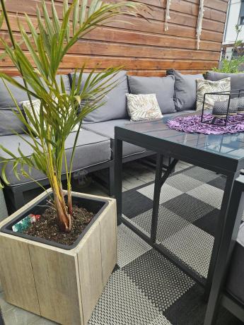 Modułowe meble narożne ogrodowe z wysokim stołem i dwoma fotelami Trapeno 6 modułów