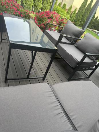 Modułowe meble narożne ogrodowe z wysokim stołem i dwoma fotelami Trapeno 6 modułów