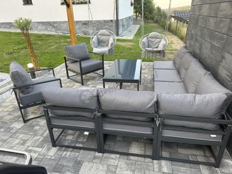 Modułowe meble narożne ogrodowe z wysokim stołem i dwoma fotelami Trapeno 6 modułów