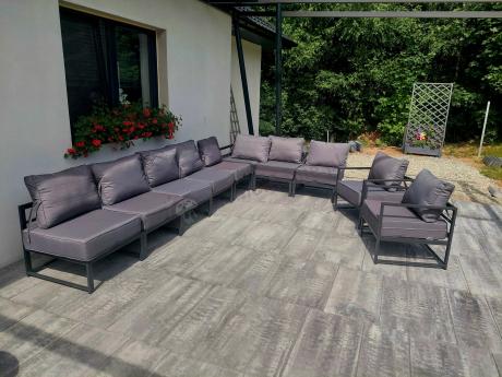 Modułowe meble narożne ogrodowe z wysokim stołem i dwoma fotelami Trapeno 6 modułów