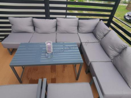 Modułowe meble narożne ogrodowe z wysokim stołem i dwoma fotelami Trapeno 6 modułów