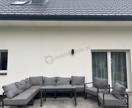 Modułowe meble narożne ogrodowe z wysokim stołem i dwoma fotelami Trapeno 6 modułów