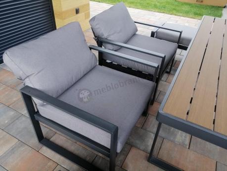 Modułowe meble obiadowe z narożnikiem z ławą i dwoma fotelami Panaon Grey Teak
