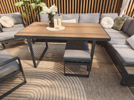 Modułowe meble obiadowe z narożnikiem z ławą i dwoma fotelami Panaon Grey Teak