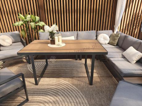 Modułowe meble obiadowe z narożnikiem z ławą i dwoma fotelami Panaon Grey Teak