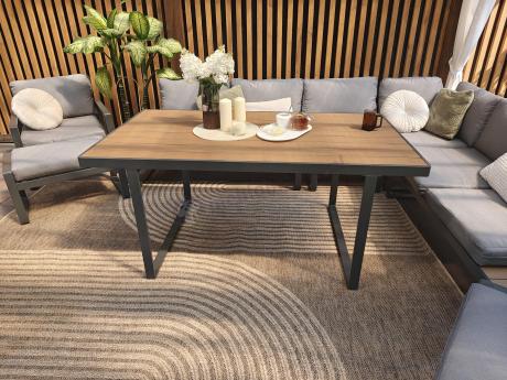 Modułowe meble obiadowe z narożnikiem z ławą i dwoma fotelami Panaon Grey Teak