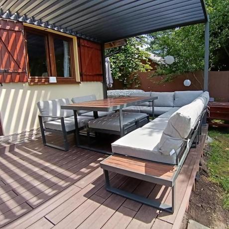 Modułowe meble tarasowe ze stołem 160cm i dwoma fotelami Panaon LG