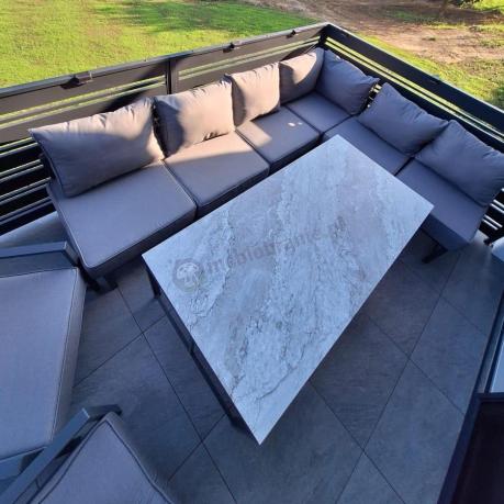 Modułowe narożne meble ogrodowe ze stołem 160 cm i dwoma fotelami Trapeno 6 modułów