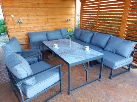 Modułowe narożne meble ogrodowe ze stołem 160 cm i dwoma fotelami Trapeno 6 modułów