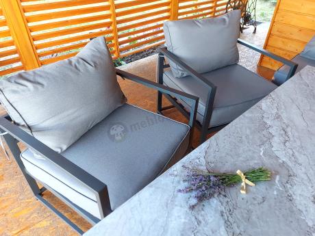 Modułowe narożne meble ogrodowe ze stołem 160 cm i dwoma fotelami Trapeno 6 modułów