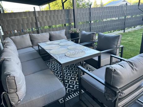 Modułowe narożne meble ogrodowe ze stołem 160 cm i dwoma fotelami Trapeno 6 modułów