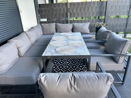 Modułowe narożne meble ogrodowe ze stołem 160 cm i dwoma fotelami Trapeno 6 modułów